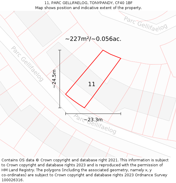 11, PARC GELLIFAELOG, TONYPANDY, CF40 1BF: Plot and title map