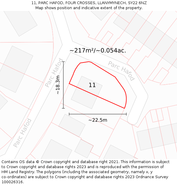 11, PARC HAFOD, FOUR CROSSES, LLANYMYNECH, SY22 6NZ: Plot and title map