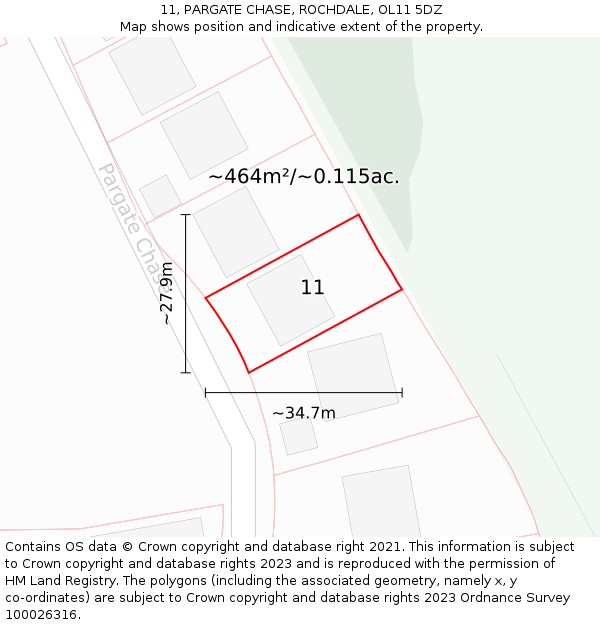 11, PARGATE CHASE, ROCHDALE, OL11 5DZ: Plot and title map