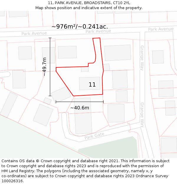 11, PARK AVENUE, BROADSTAIRS, CT10 2YL: Plot and title map