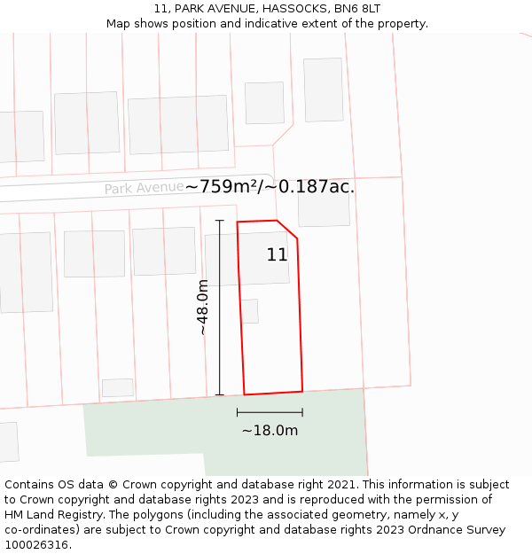 11, PARK AVENUE, HASSOCKS, BN6 8LT: Plot and title map