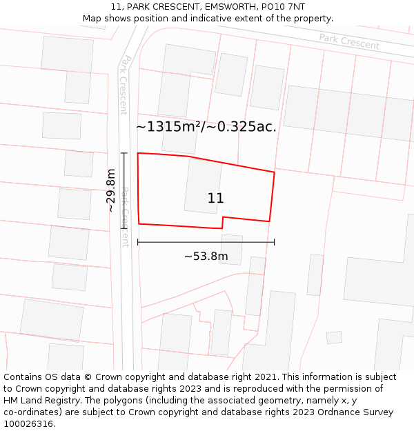 11, PARK CRESCENT, EMSWORTH, PO10 7NT: Plot and title map