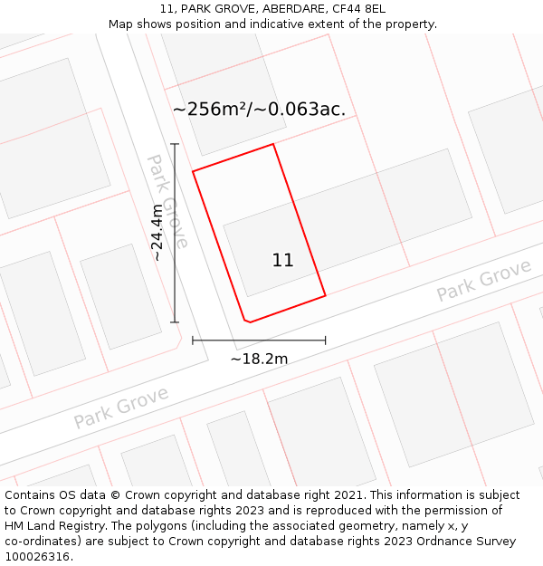 11, PARK GROVE, ABERDARE, CF44 8EL: Plot and title map