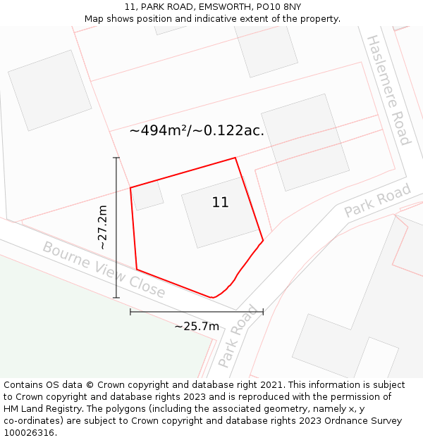 11, PARK ROAD, EMSWORTH, PO10 8NY: Plot and title map