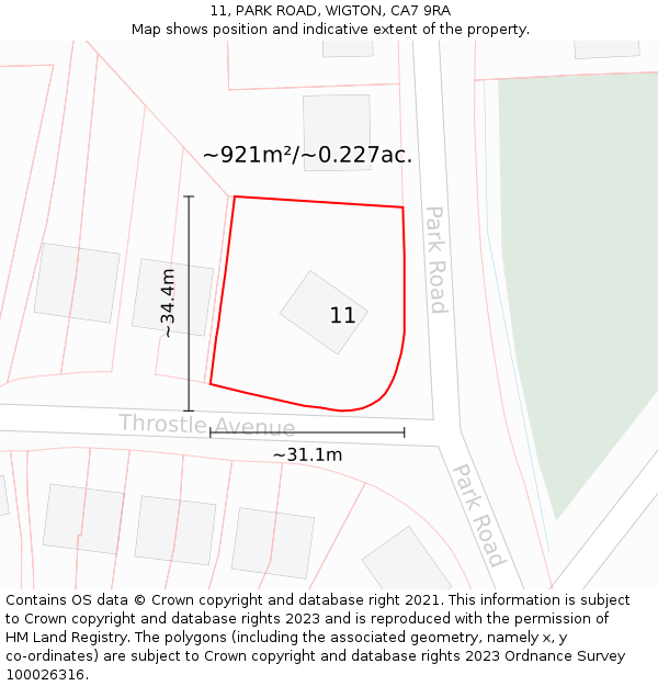 11, PARK ROAD, WIGTON, CA7 9RA: Plot and title map