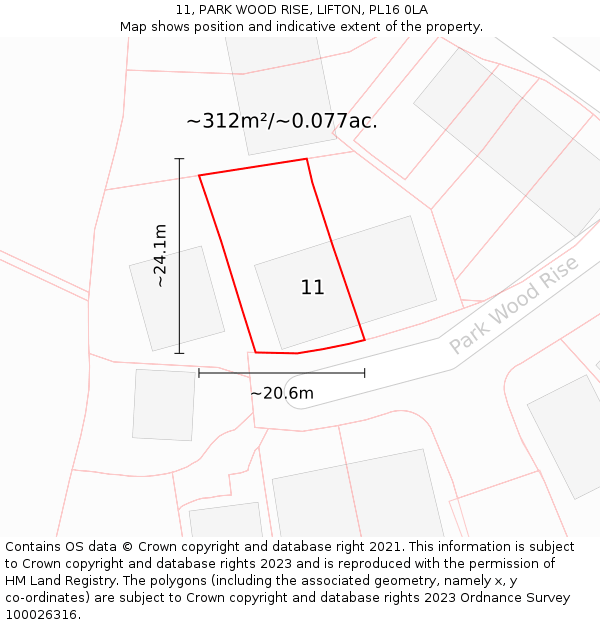 11, PARK WOOD RISE, LIFTON, PL16 0LA: Plot and title map