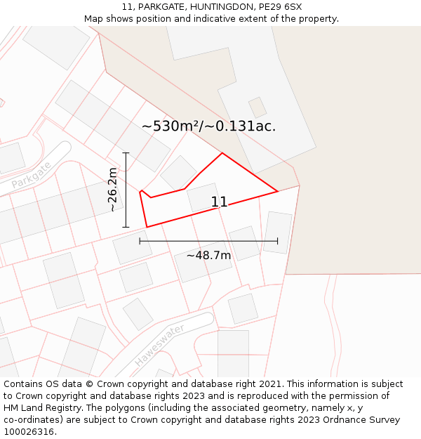 11, PARKGATE, HUNTINGDON, PE29 6SX: Plot and title map