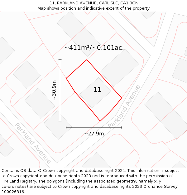 11, PARKLAND AVENUE, CARLISLE, CA1 3GN: Plot and title map