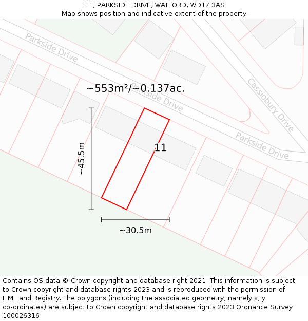 11, PARKSIDE DRIVE, WATFORD, WD17 3AS: Plot and title map