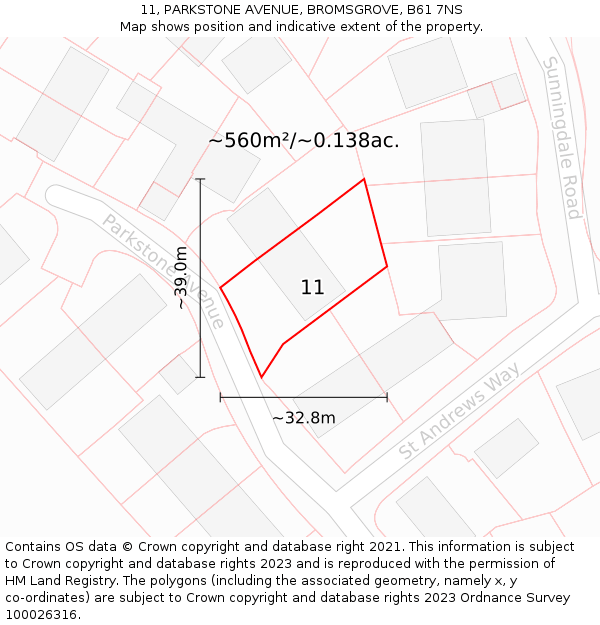 11, PARKSTONE AVENUE, BROMSGROVE, B61 7NS: Plot and title map