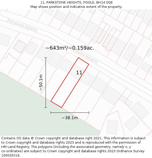 11, PARKSTONE HEIGHTS, POOLE, BH14 0QE: Plot and title map