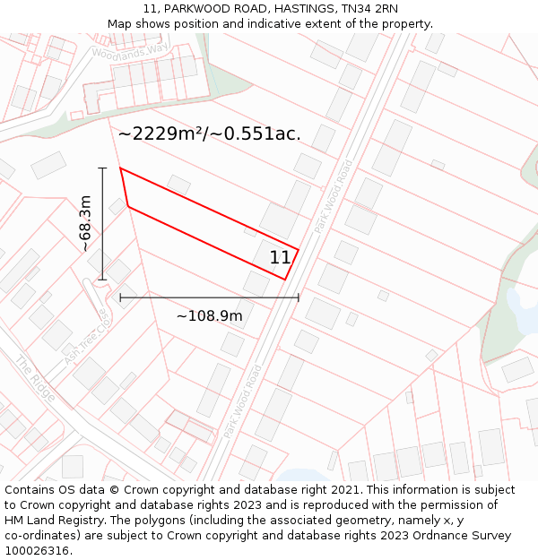 11, PARKWOOD ROAD, HASTINGS, TN34 2RN: Plot and title map