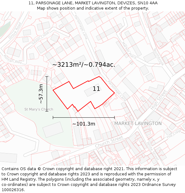 11, PARSONAGE LANE, MARKET LAVINGTON, DEVIZES, SN10 4AA: Plot and title map