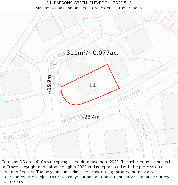 11, PARSONS GREEN, CLEVEDON, BS21 5HR: Plot and title map