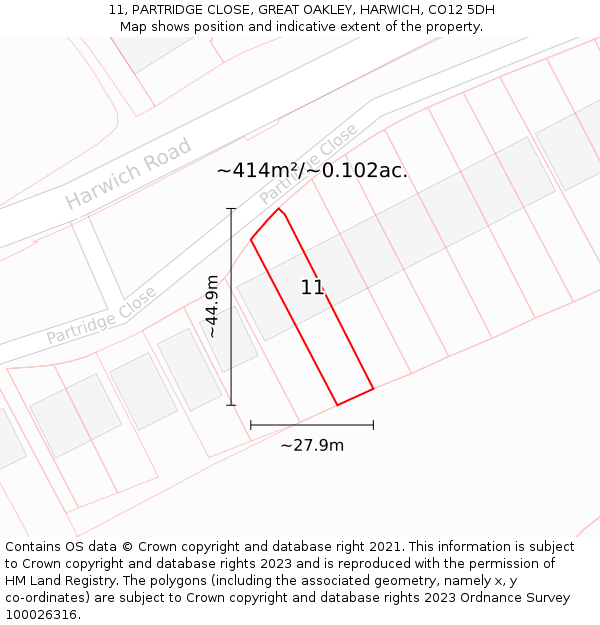 11, PARTRIDGE CLOSE, GREAT OAKLEY, HARWICH, CO12 5DH: Plot and title map