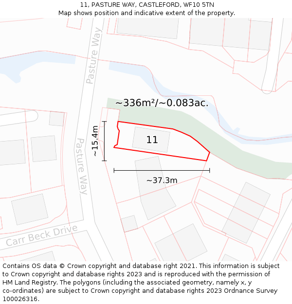 11, PASTURE WAY, CASTLEFORD, WF10 5TN: Plot and title map