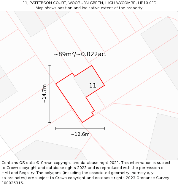 11, PATTERSON COURT, WOOBURN GREEN, HIGH WYCOMBE, HP10 0FD: Plot and title map