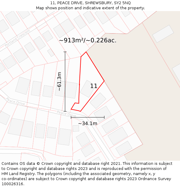 11, PEACE DRIVE, SHREWSBURY, SY2 5NQ: Plot and title map