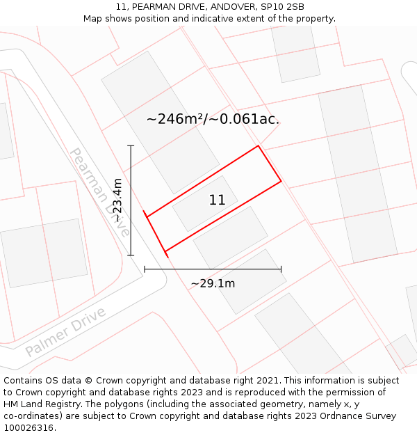 11, PEARMAN DRIVE, ANDOVER, SP10 2SB: Plot and title map