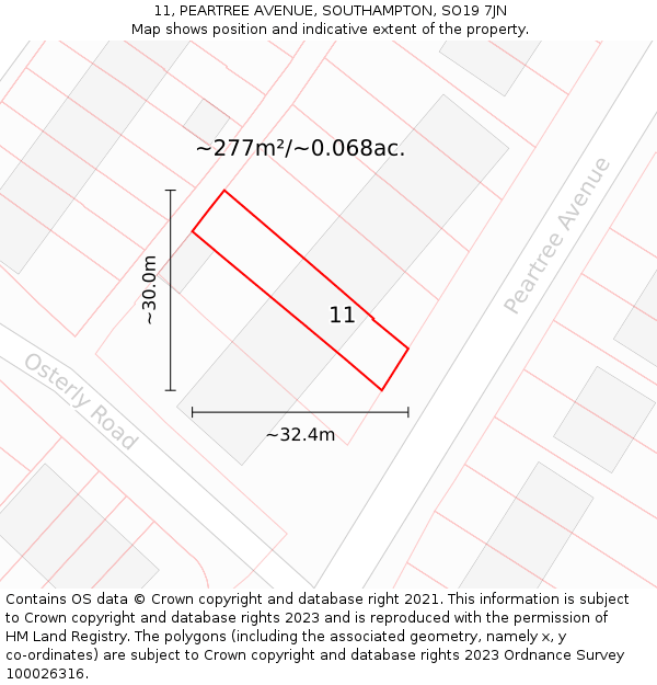 11, PEARTREE AVENUE, SOUTHAMPTON, SO19 7JN: Plot and title map