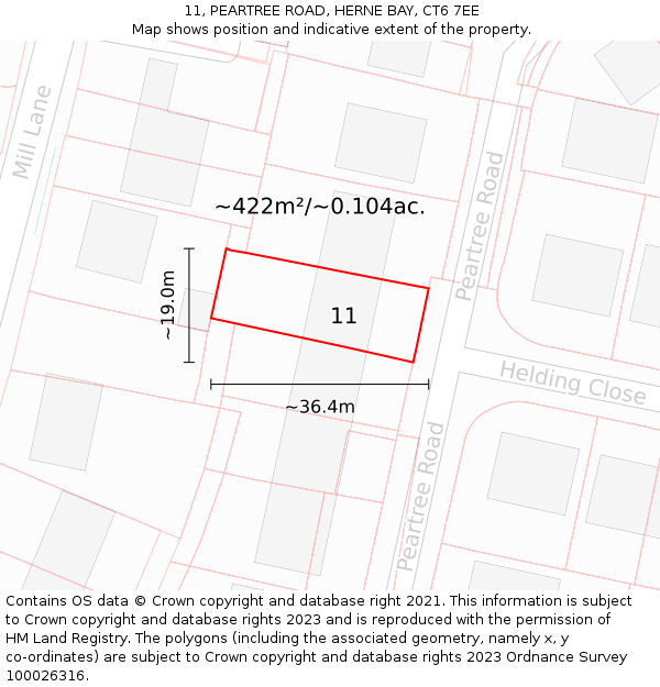 11, PEARTREE ROAD, HERNE BAY, CT6 7EE: Plot and title map