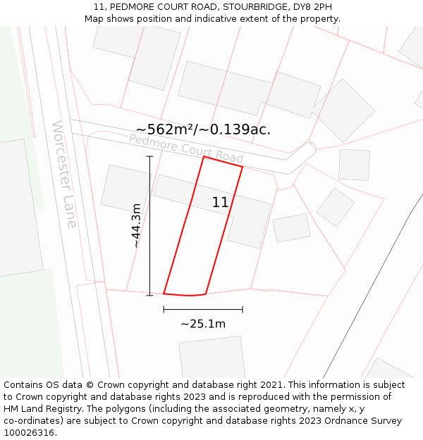 11, PEDMORE COURT ROAD, STOURBRIDGE, DY8 2PH: Plot and title map