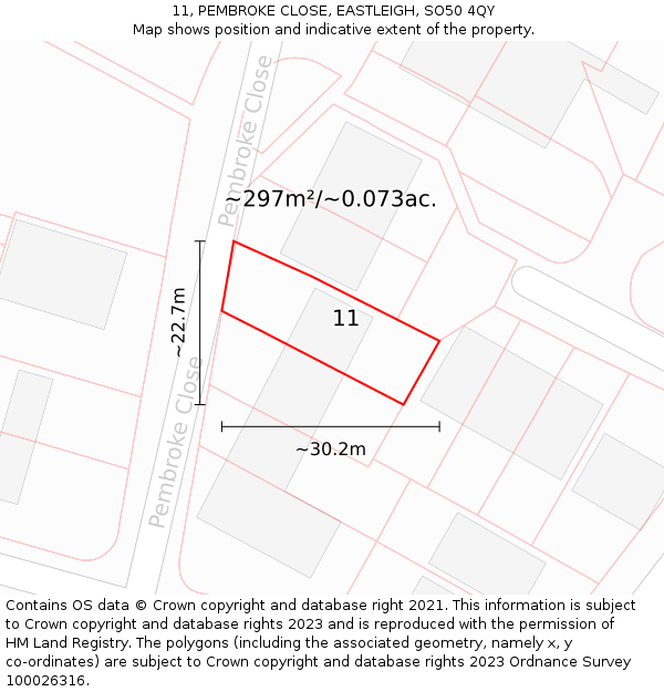 11, PEMBROKE CLOSE, EASTLEIGH, SO50 4QY: Plot and title map