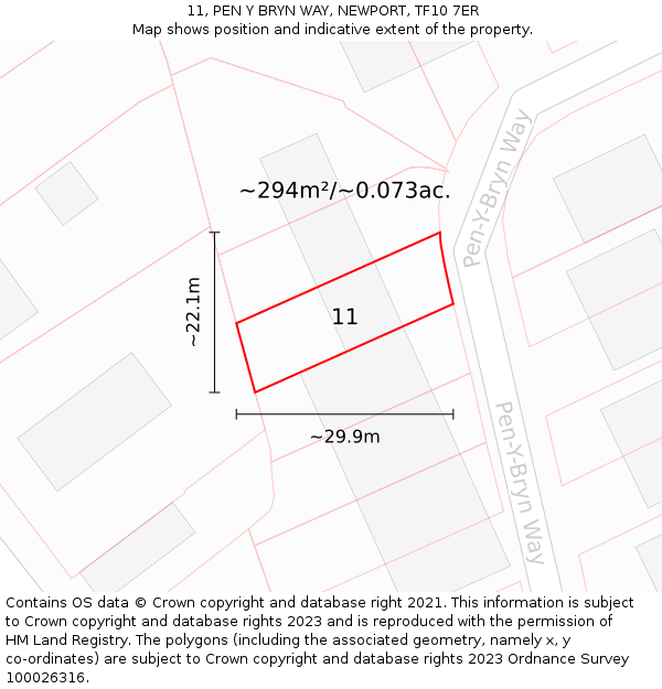 11, PEN Y BRYN WAY, NEWPORT, TF10 7ER: Plot and title map