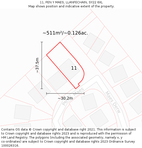 11, PEN Y MAES, LLANFECHAIN, SY22 6XL: Plot and title map