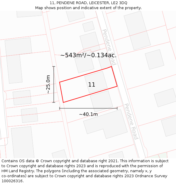 11, PENDENE ROAD, LEICESTER, LE2 3DQ: Plot and title map