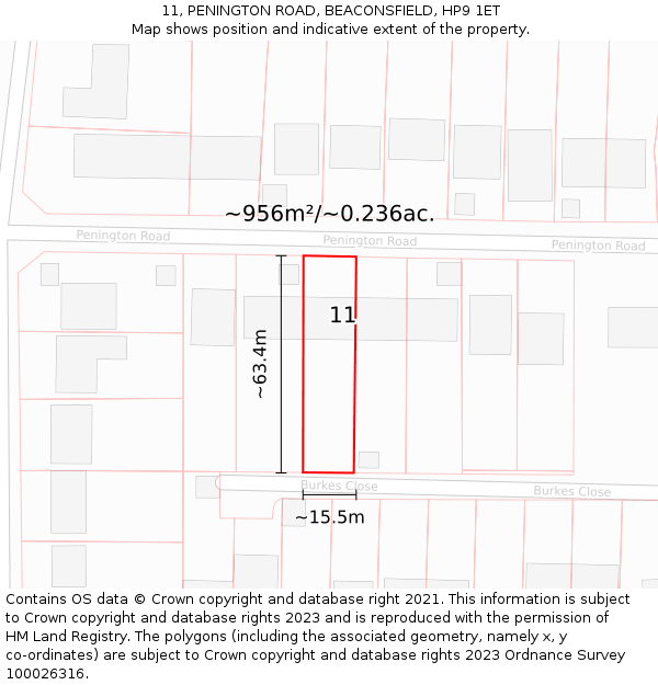 11, PENINGTON ROAD, BEACONSFIELD, HP9 1ET: Plot and title map