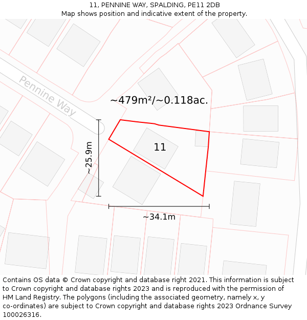 11, PENNINE WAY, SPALDING, PE11 2DB: Plot and title map