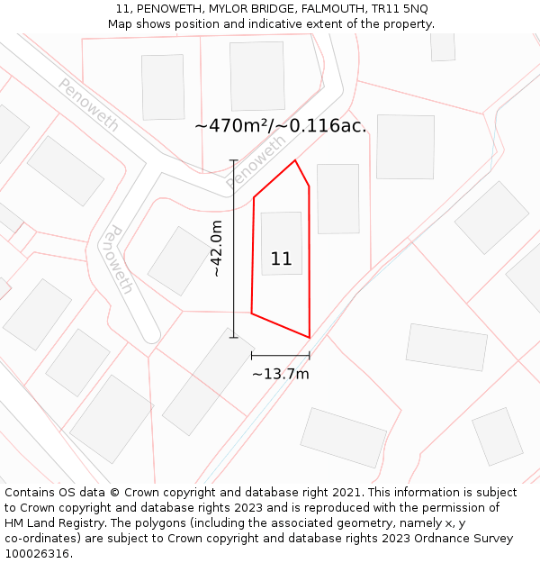 11, PENOWETH, MYLOR BRIDGE, FALMOUTH, TR11 5NQ: Plot and title map