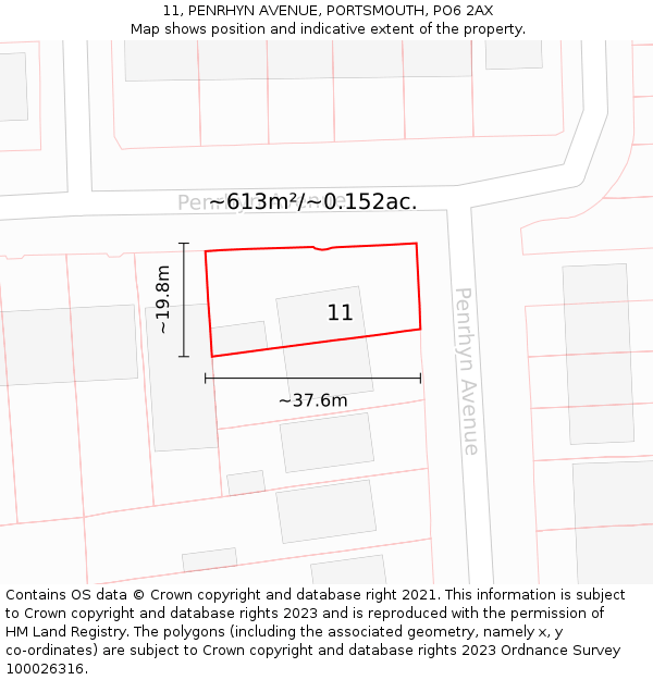 11, PENRHYN AVENUE, PORTSMOUTH, PO6 2AX: Plot and title map