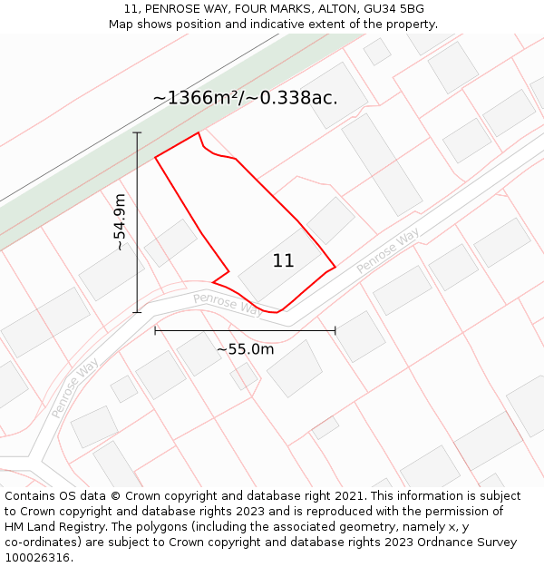 11, PENROSE WAY, FOUR MARKS, ALTON, GU34 5BG: Plot and title map