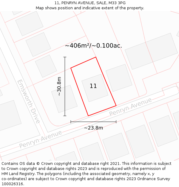 11, PENRYN AVENUE, SALE, M33 3PG: Plot and title map