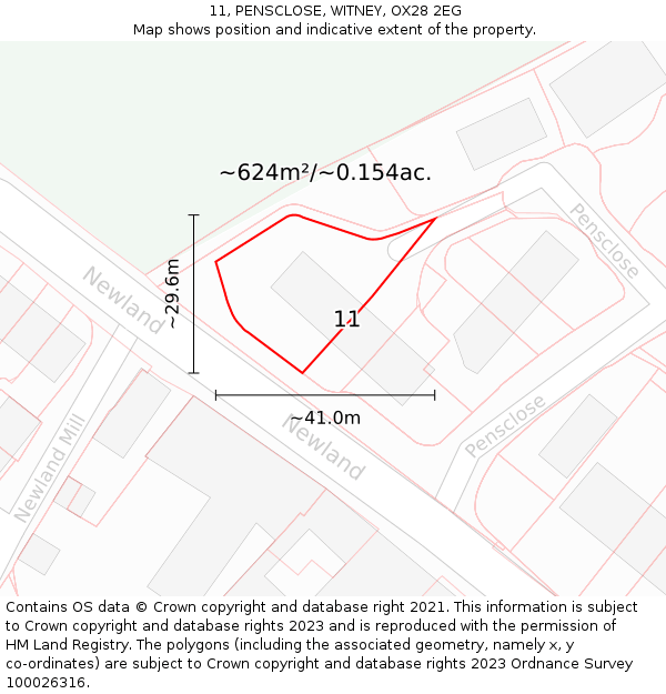 11, PENSCLOSE, WITNEY, OX28 2EG: Plot and title map