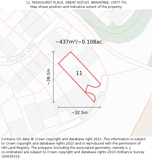 11, PENSHURST PLACE, GREAT NOTLEY, BRAINTREE, CM77 7YL: Plot and title map