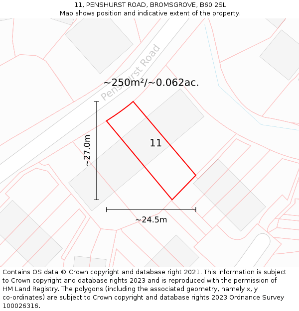 11, PENSHURST ROAD, BROMSGROVE, B60 2SL: Plot and title map