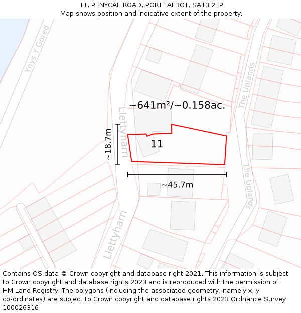 11, PENYCAE ROAD, PORT TALBOT, SA13 2EP: Plot and title map