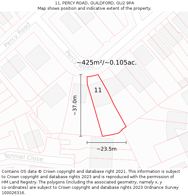 11, PERCY ROAD, GUILDFORD, GU2 9PA: Plot and title map