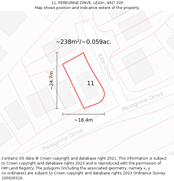 11, PEREGRINE DRIVE, LEIGH, WN7 2GF: Plot and title map