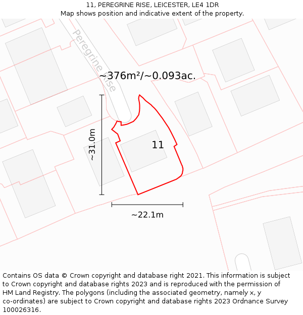 11, PEREGRINE RISE, LEICESTER, LE4 1DR: Plot and title map