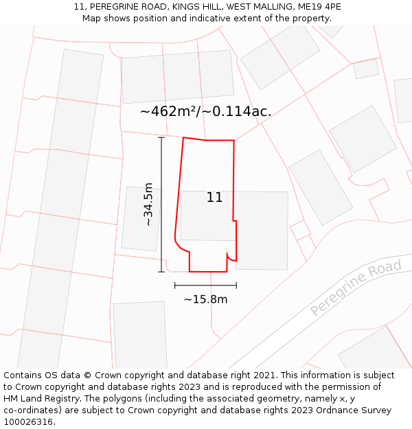 11, PEREGRINE ROAD, KINGS HILL, WEST MALLING, ME19 4PE: Plot and title map