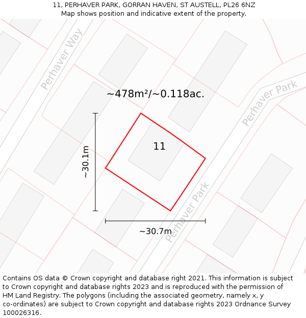 11, PERHAVER PARK, GORRAN HAVEN, ST AUSTELL, PL26 6NZ: Plot and title map