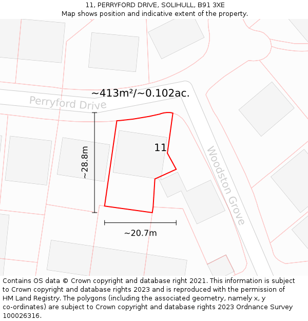 11, PERRYFORD DRIVE, SOLIHULL, B91 3XE: Plot and title map