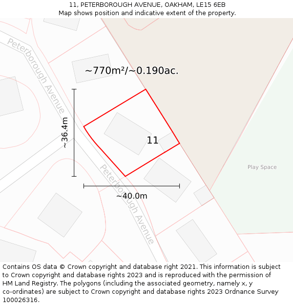 11, PETERBOROUGH AVENUE, OAKHAM, LE15 6EB: Plot and title map