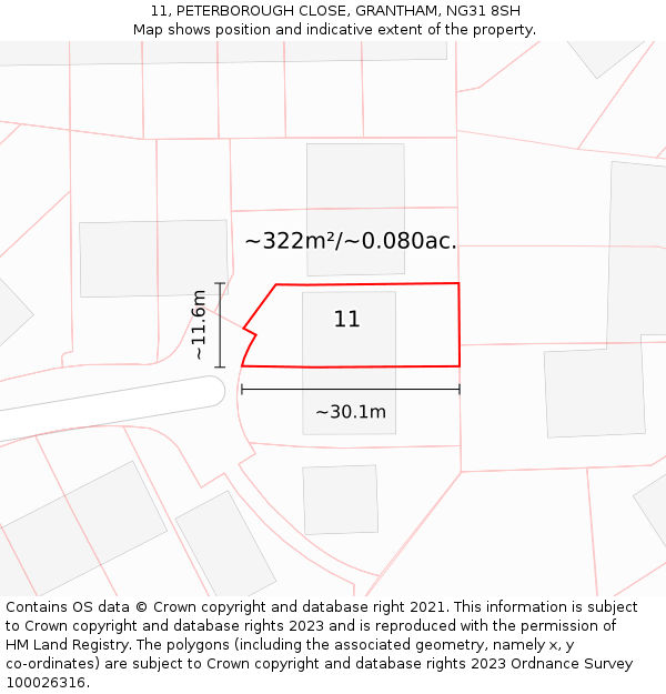 11, PETERBOROUGH CLOSE, GRANTHAM, NG31 8SH: Plot and title map