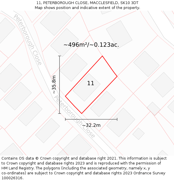 11, PETERBOROUGH CLOSE, MACCLESFIELD, SK10 3DT: Plot and title map