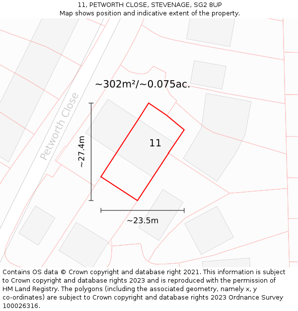 11, PETWORTH CLOSE, STEVENAGE, SG2 8UP: Plot and title map